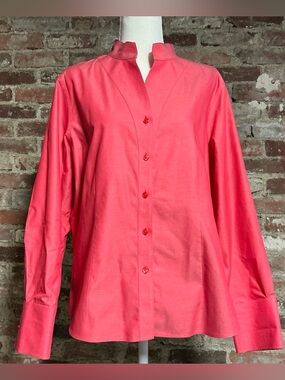 Orvis Wrinkle Free Pink V-Neck Button Front Shirt